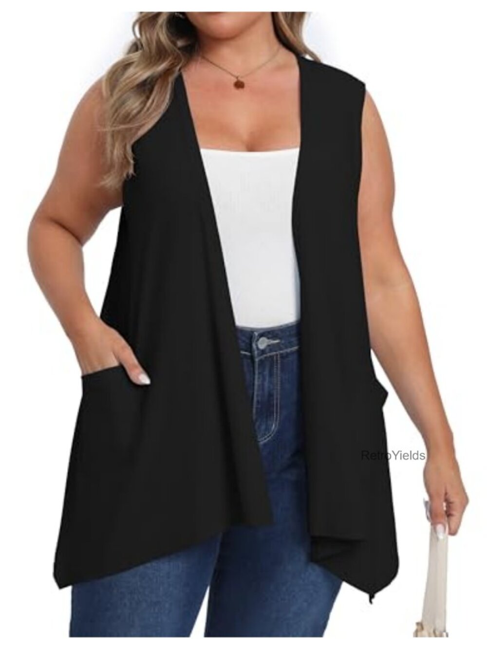 Lightweight Sleeveless Open Front Longline Cardigan with Pockets